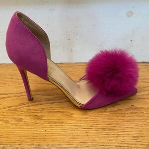 Purple Selina High Heel Stiletto with Rabbit Fur Pom Pom by Liliana Size 7.5